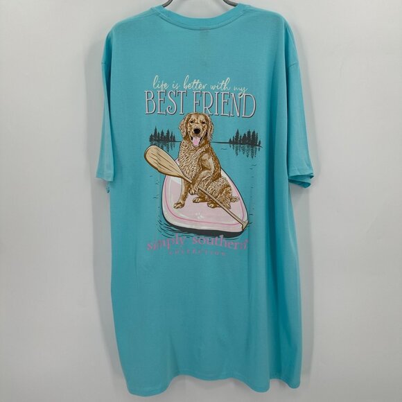 Simply Southern Short Sleeve T-Shirt sz 2XL Aqua Blue Best Friend Dog Tee NWT - Picture 1 of 4